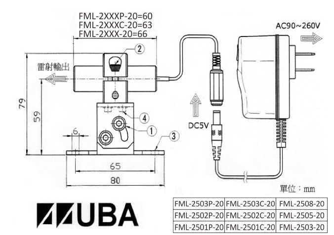 點式雷射標示器FML-2000系列(固定焦距型)產品尺寸
